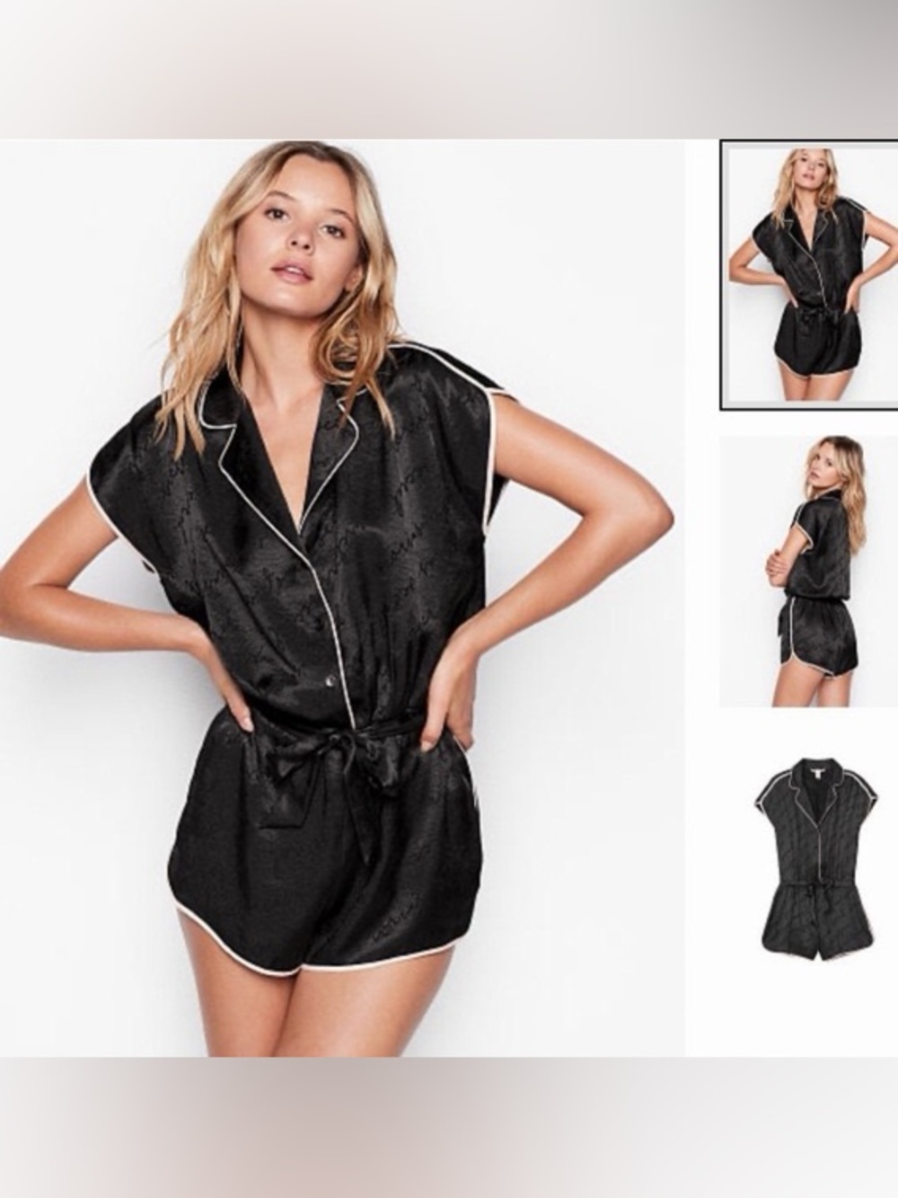 Victoria's Secret Black Satin Romper Pajamas Black XS